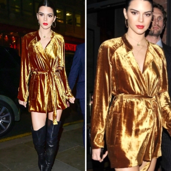 A.L.C. • Kendall Velvet Trench Dress Ochre as seen on Kendall Jenner - Picture 11 of 11